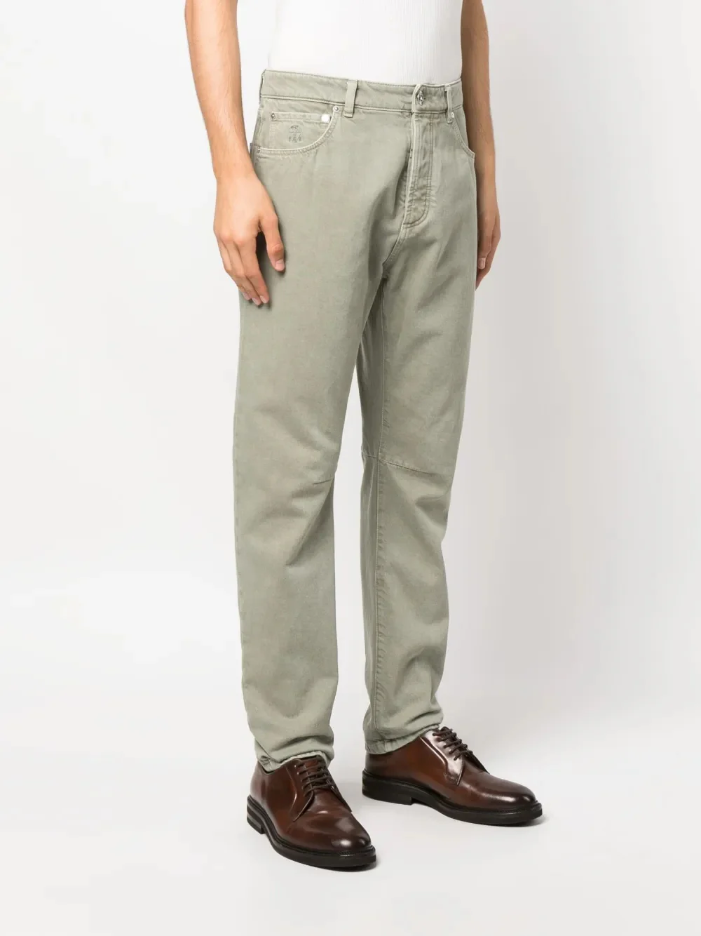 BRUNELLO CUCINELLI MEN'S SAGE GREEN STRAIGHT-LEG TROUSERS - Image 3