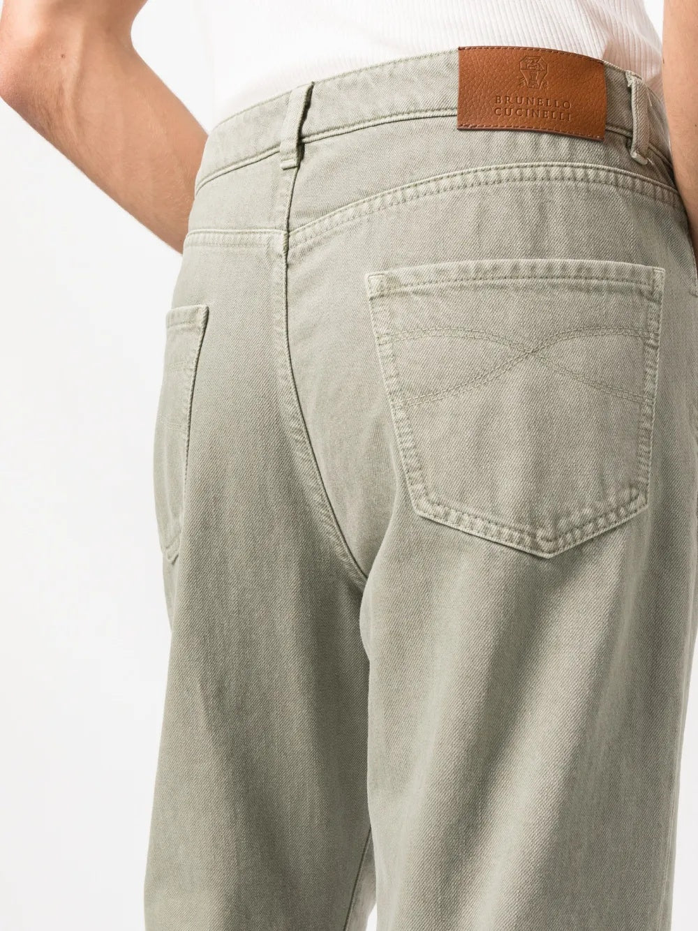 BRUNELLO CUCINELLI MEN'S SAGE GREEN STRAIGHT-LEG TROUSERS - Image 5
