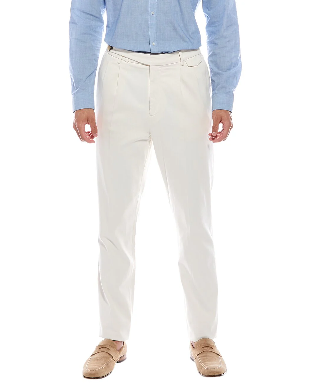 BRUNELLO CUCINELLI MEN'S OFF-WHITE PLEATED TAILORED TROUSERS