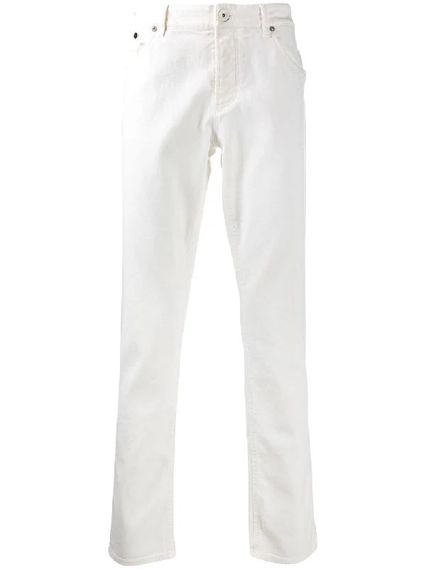 BRUNELLO CUCINELLI MEN'S WHITE STRAIGHT-LEG TROUSERS
