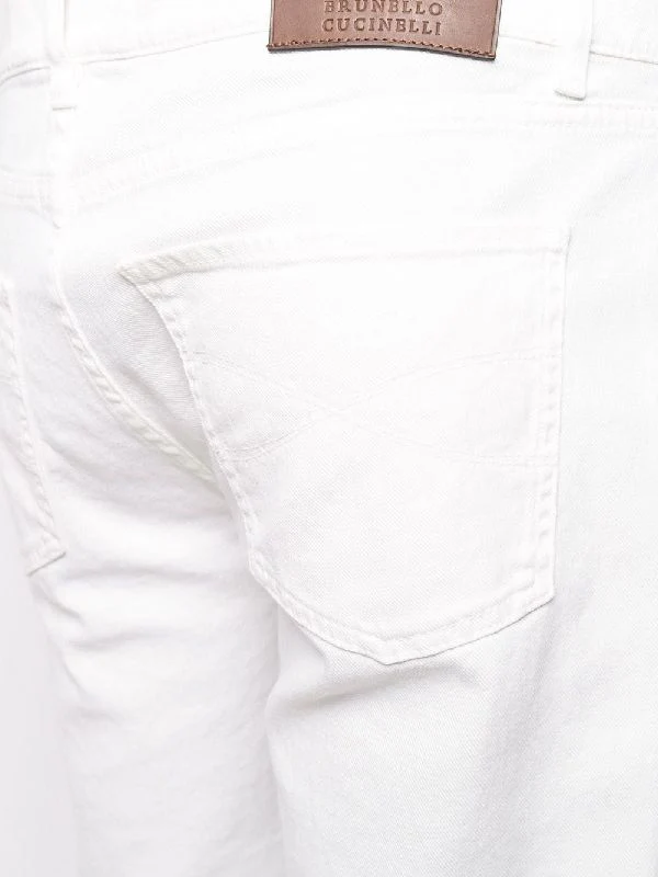 BRUNELLO CUCINELLI MEN'S WHITE STRAIGHT-LEG TROUSERS - Image 5