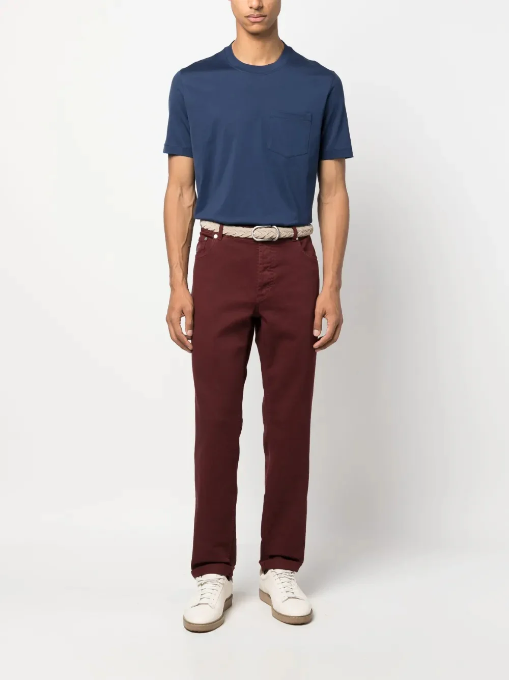 BRUNELLO CUCINELLI MEN'S BURGUNDY STRAIGHT-LEG TROUSERS - Image 2