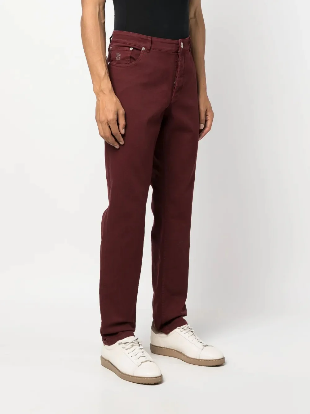 BRUNELLO CUCINELLI MEN'S BURGUNDY STRAIGHT-LEG TROUSERS - Image 3