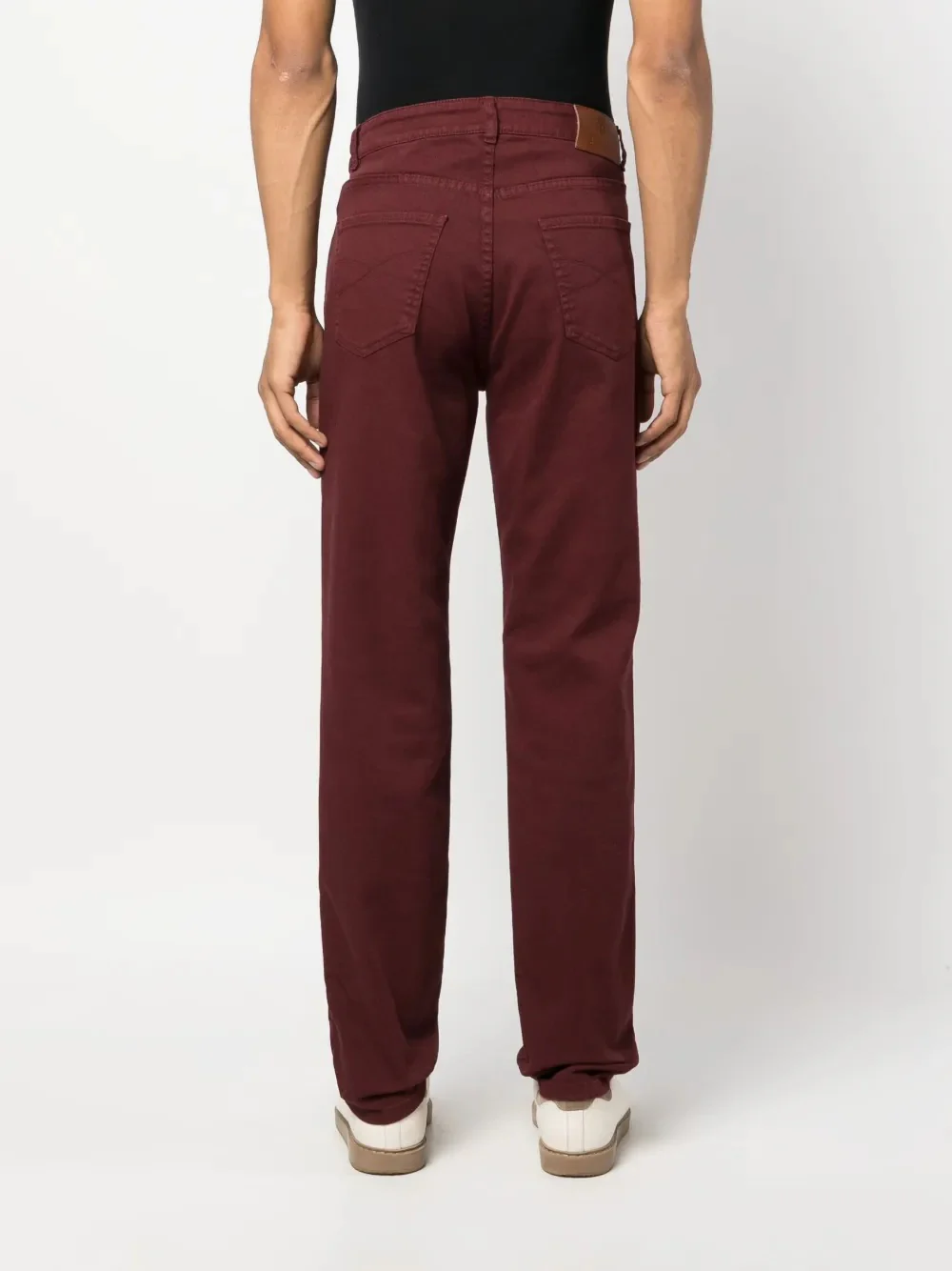 BRUNELLO CUCINELLI MEN'S BURGUNDY STRAIGHT-LEG TROUSERS - Image 4