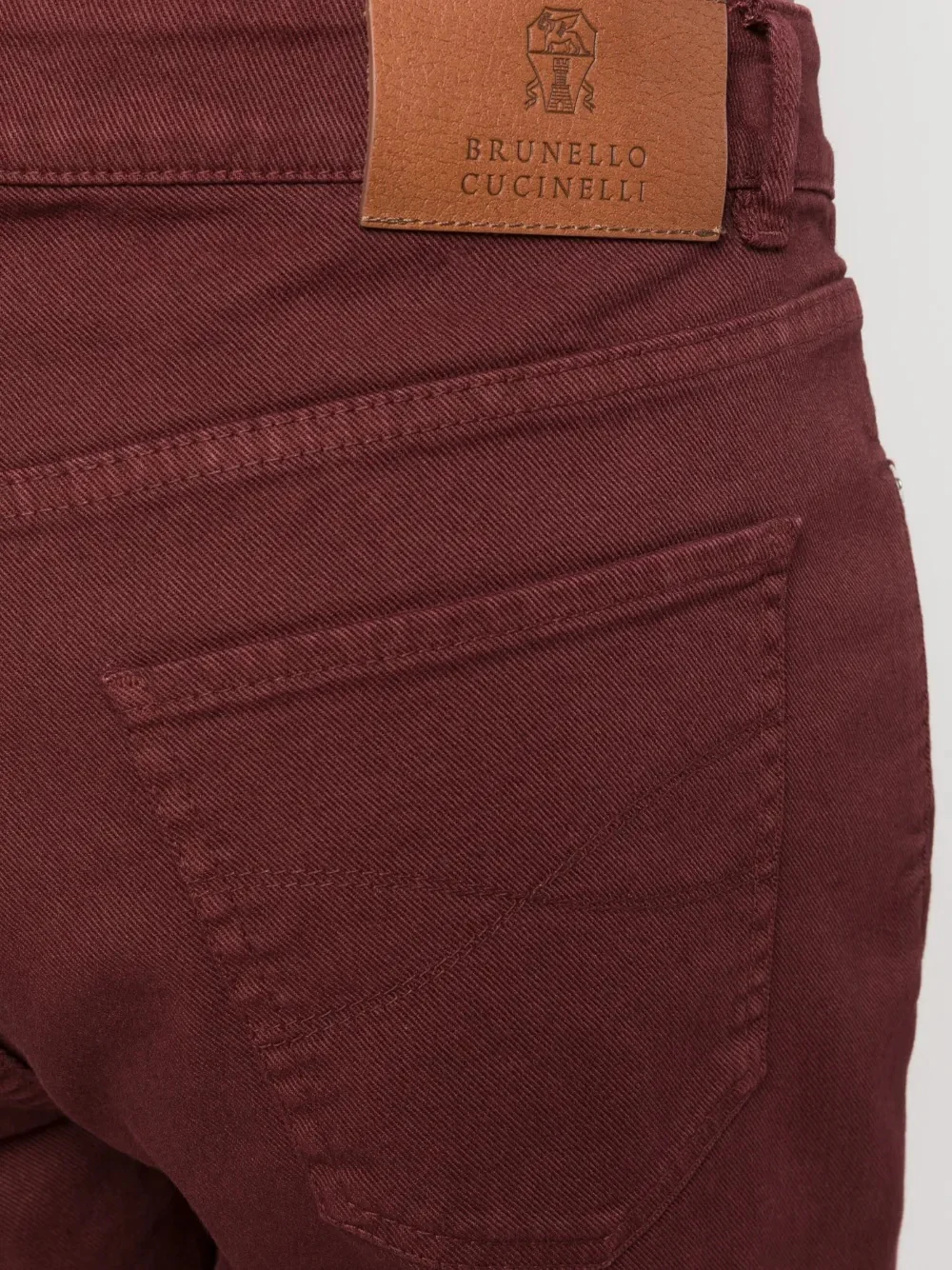 BRUNELLO CUCINELLI MEN'S BURGUNDY STRAIGHT-LEG TROUSERS - Image 5