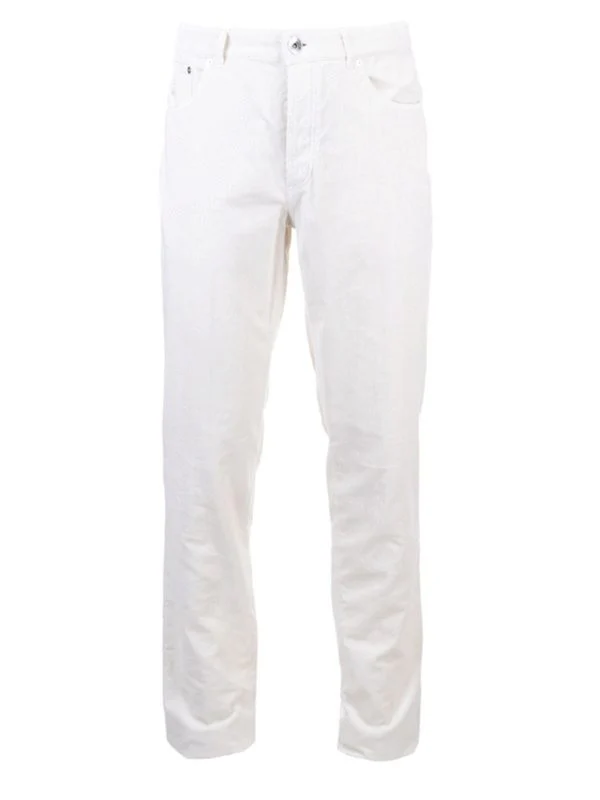 BRUNELLO CUCINELLI MEN'S OFF-WHITE STRAIGHT-LEG TROUSERS