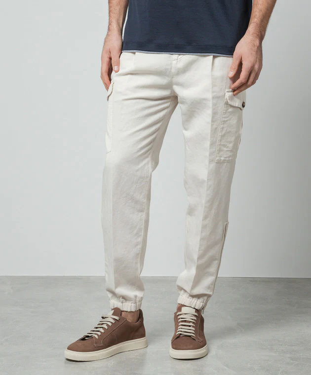 BRUNELLO CUCINELLI MEN'S OFF-WHITE CARGO JOGGER TROUSERS