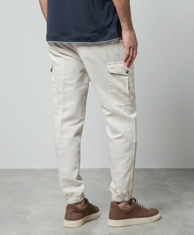 BRUNELLO CUCINELLI MEN'S OFF-WHITE CARGO JOGGER TROUSERS - Image 2