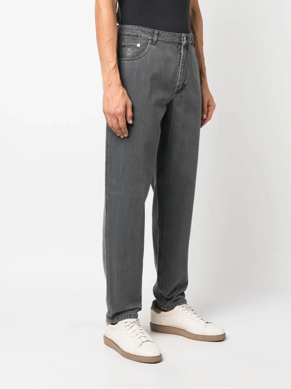 BRUNELLO CUCINELLI MEN'S CHARCOAL GRAY STRAIGHT-LEG TROUSERS