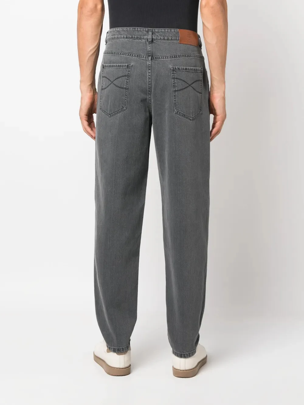 BRUNELLO CUCINELLI MEN'S CHARCOAL GRAY STRAIGHT-LEG TROUSERS - Image 2