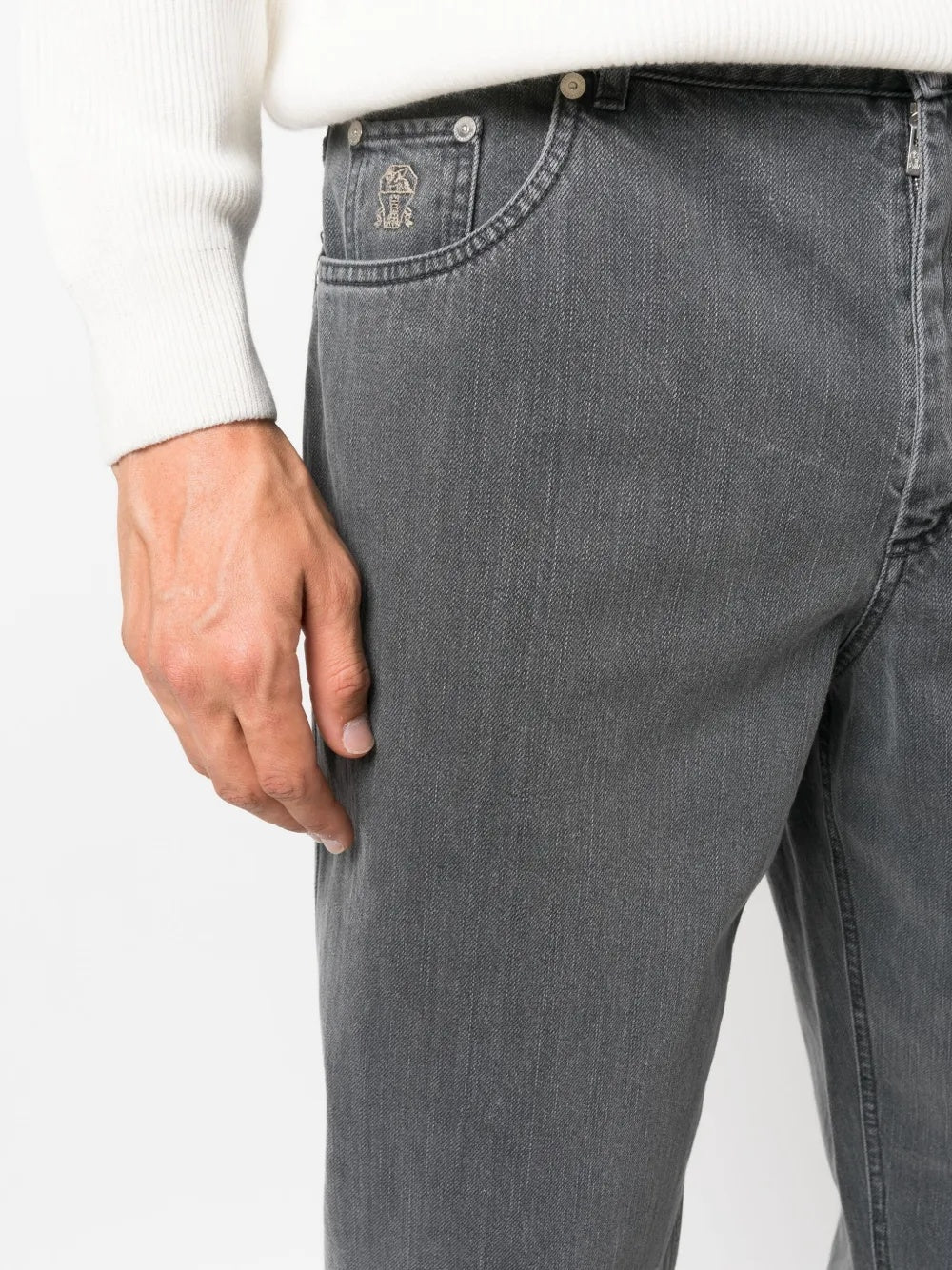BRUNELLO CUCINELLI MEN'S CHARCOAL GRAY STRAIGHT-LEG TROUSERS - Image 3