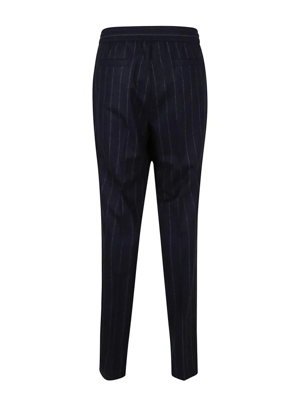 BRUNELLO CUCINELLI MEN'S NAVY PINSTRIPE DRAWSTRING TROUSERS - Image 2