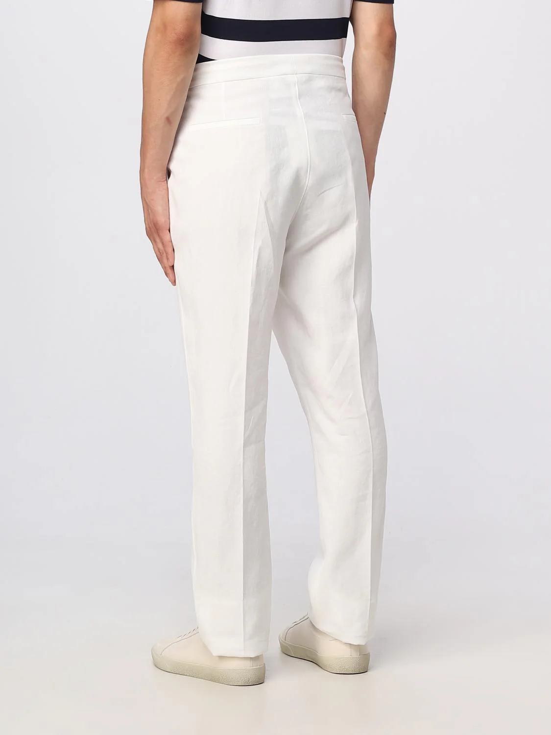 BRUNELLO CUCINELLI MEN'S WHITE DRAWSTRING LINEN TROUSERS - Image 3