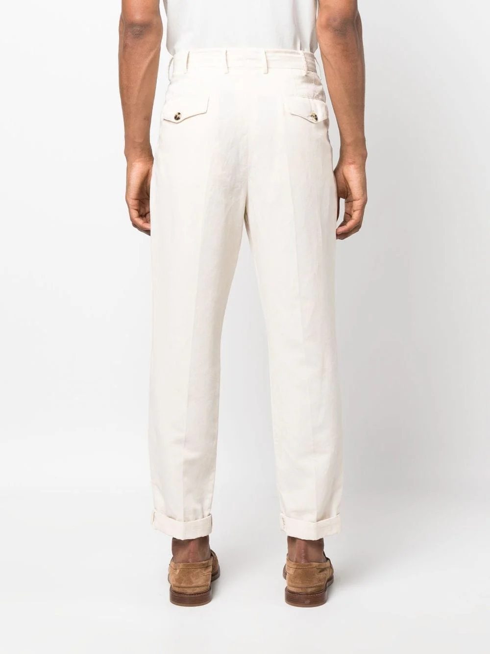 BRUNELLO CUCINELLI MEN'S OFF-WHITE PLEATED TROUSERS WITH CUFFS - Image 4