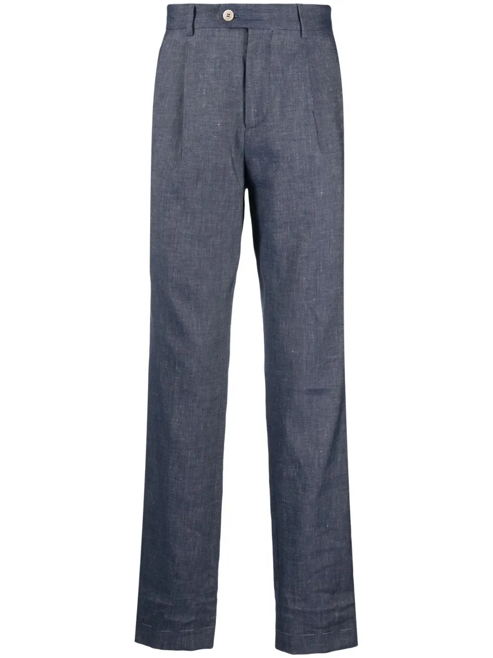 BRUNELLO CUCINELLI MEN'S BLUE PLEATED TAILORED TROUSERS