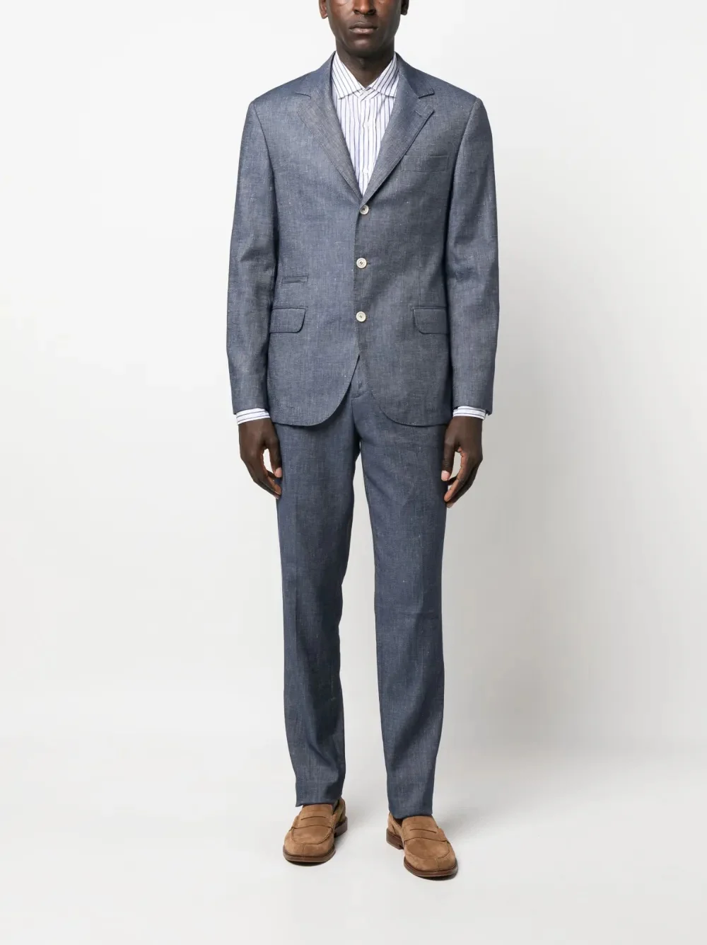 BRUNELLO CUCINELLI MEN'S BLUE PLEATED TAILORED TROUSERS - Image 2