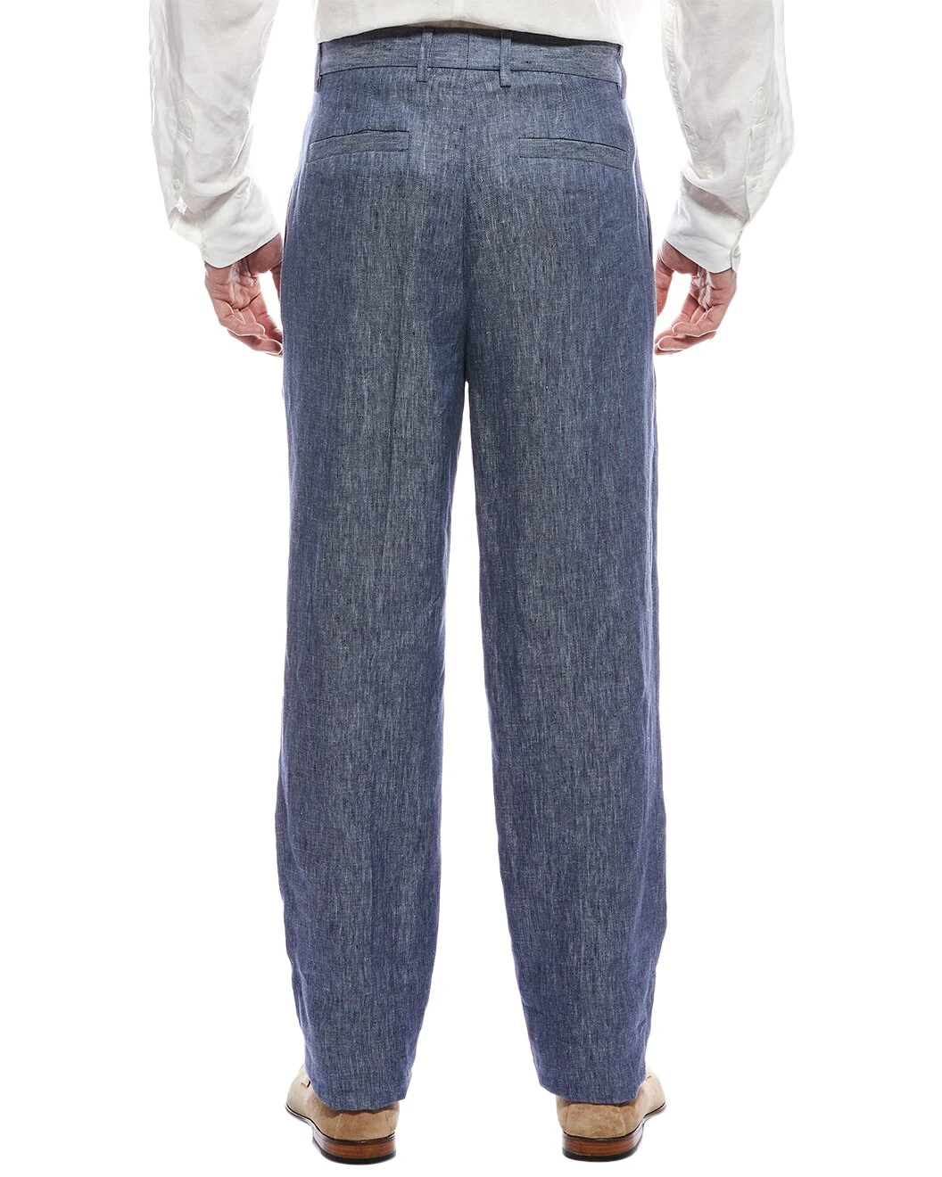 BRUNELLO CUCINELLI MEN'S BLUE LINEN PLEATED TROUSERS - Image 2