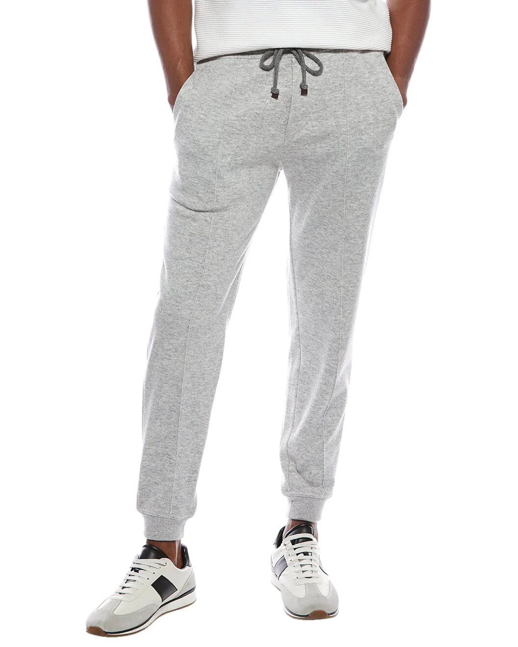 BRUNELLO CUCINELLI MEN'S GRAY DRAWSTRING JOGGER TROUSERS