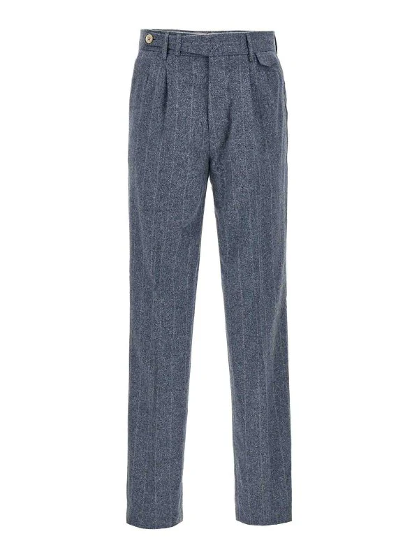BRUNELLO CUCINELLI MEN'S SKY BLUE PLEATED TROUSERS