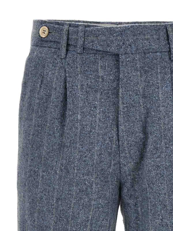 BRUNELLO CUCINELLI MEN'S SKY BLUE PLEATED TROUSERS - Image 3