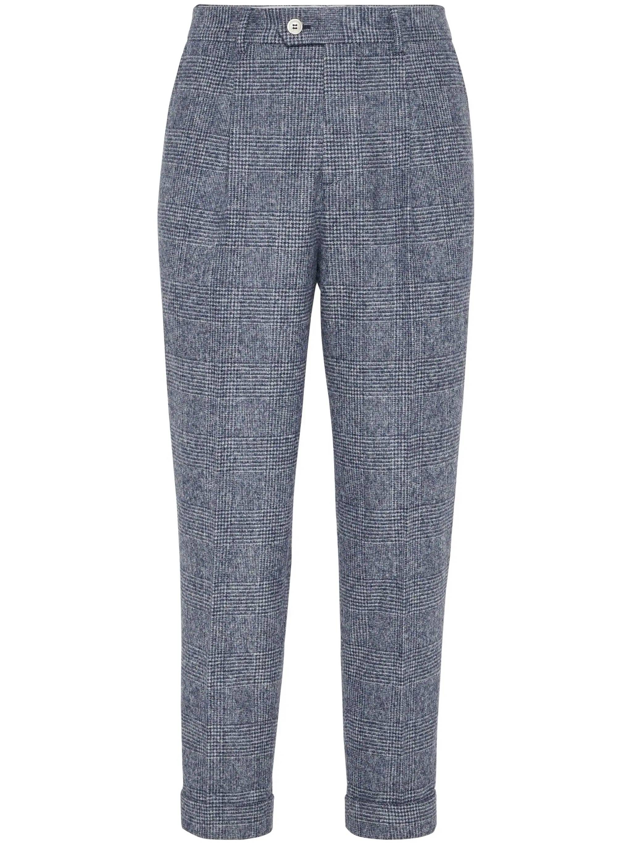 BRUNELLO CUCINELLI MEN'S GRAY PLAID TAILORED TROUSERS