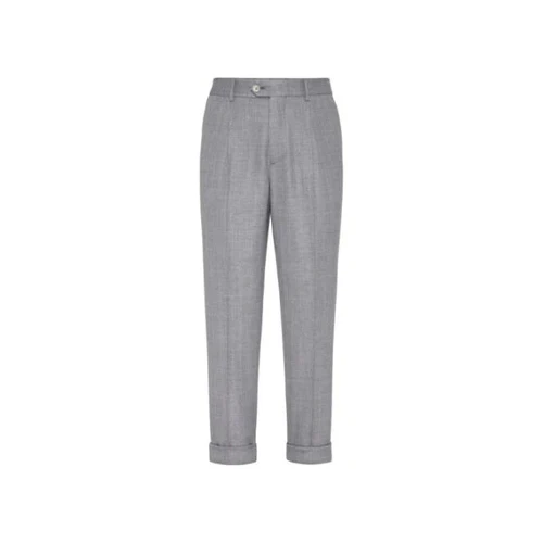 BRUNELLO CUCINELLI MEN'S MEDIUM GREY TAILORED TROUSERS WITH CUFFS