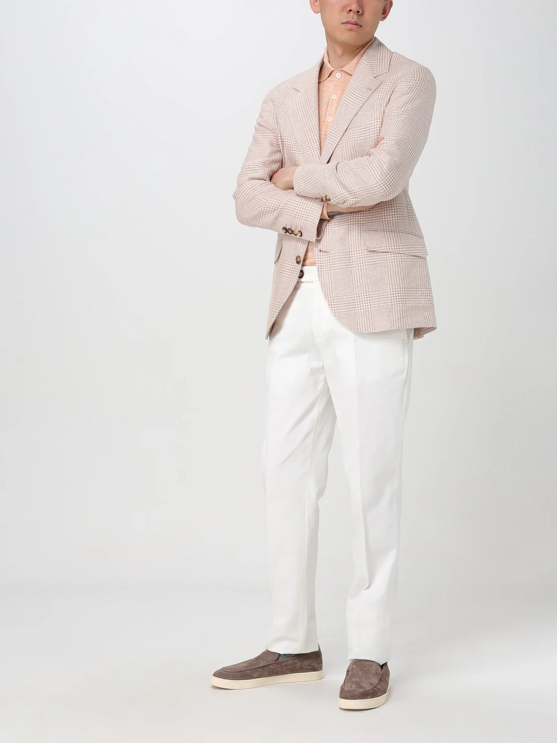 BRUNELLO CUCINELLI MEN'S PAPAYA LINEN WOOL PLAID BLAZER - Image 2