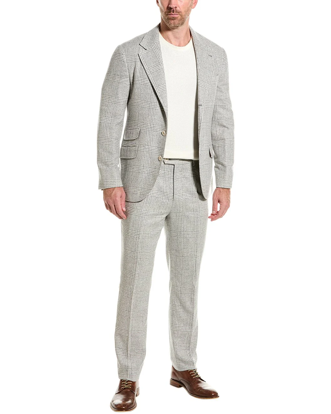BRUNELLO CUCINELLI MEN'S PEARL PLAID TAILORED SUIT