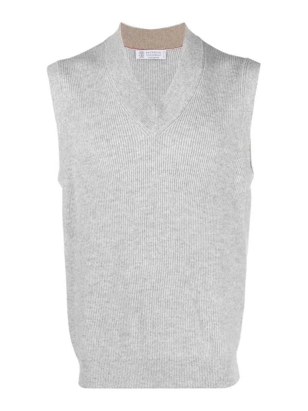 BRUNELLO CUCINELLI MEN'S PEBBLE RIBBED CASHMERE KNIT VEST