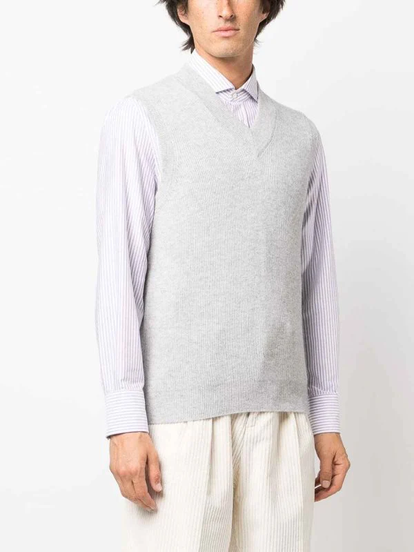 BRUNELLO CUCINELLI MEN'S PEBBLE RIBBED CASHMERE KNIT VEST - Image 3