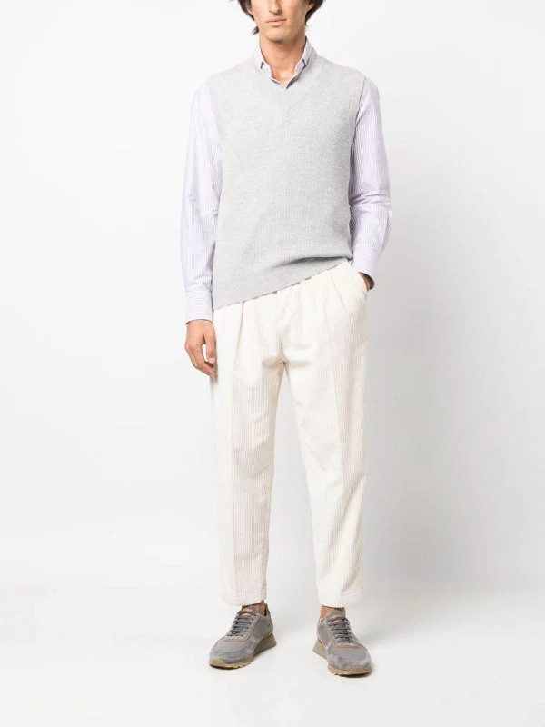 BRUNELLO CUCINELLI MEN'S PEBBLE RIBBED CASHMERE KNIT VEST - Image 4