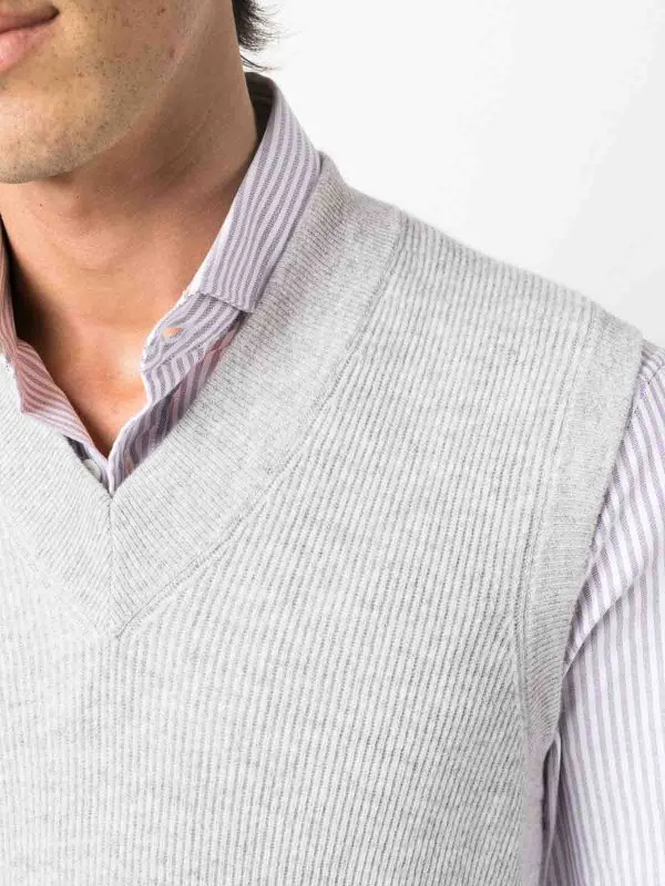 BRUNELLO CUCINELLI MEN'S PEBBLE RIBBED CASHMERE KNIT VEST - Image 5