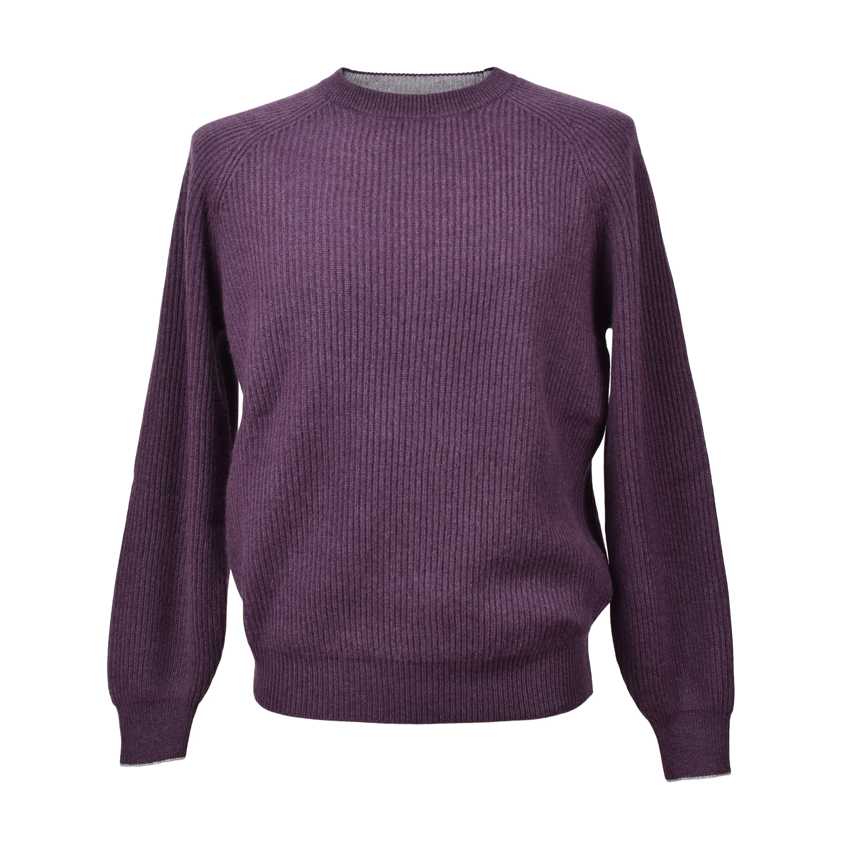 BRUNELLO CUCINELLI MEN'S PLUM CASHMERE CREW NECK SWEATER