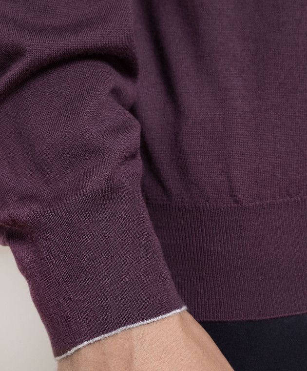 BRUNELLO CUCINELLI MEN'S PLUM TURTLENECK KNIT SWEATER - Image 4