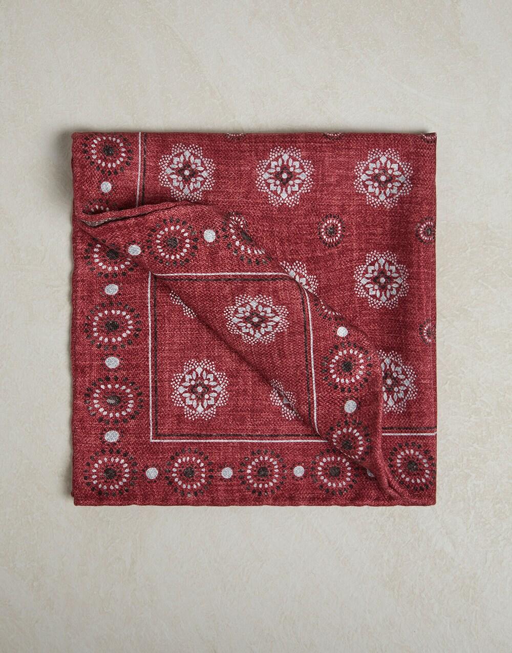 BRUNELLO CUCINELLI MEN'S BURGUNDY PATTERNED POCKETSQUARE