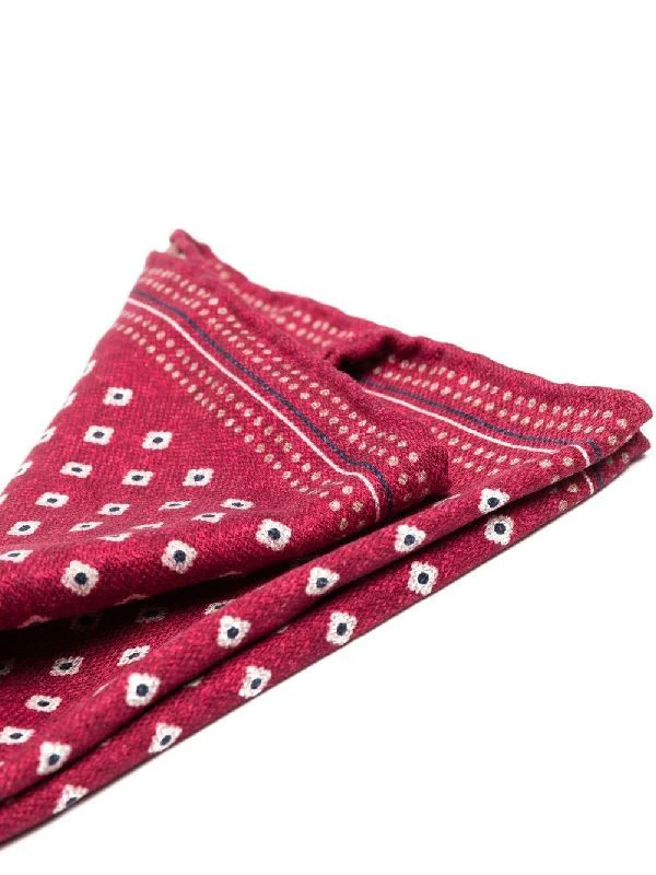BRUNELLO CUCINELLI MEN'S RED PATTERNED SILK POCKET SQUARE - Image 2