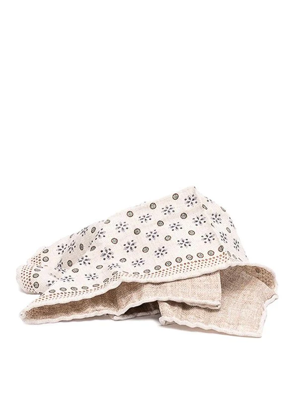 BRUNELLO CUCINELLI MEN'S CREAM PATTERNED SILK POCKETSQUARE