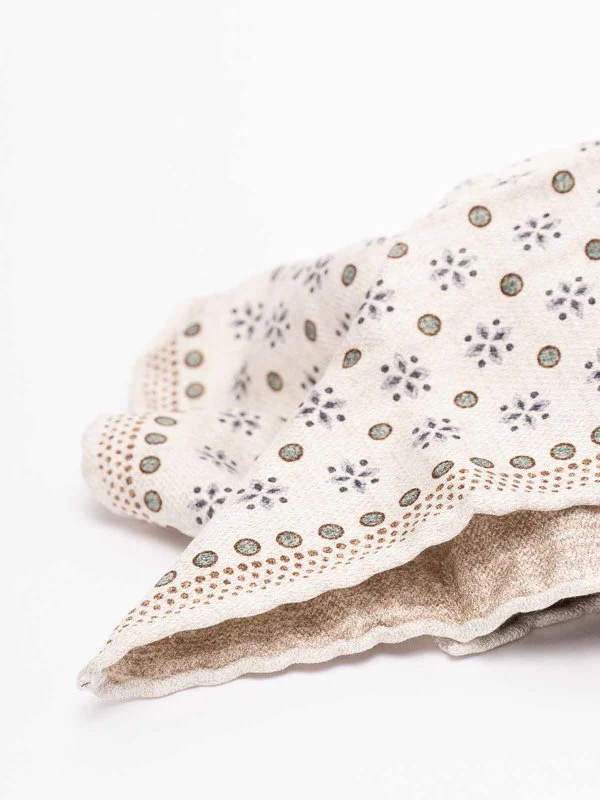 BRUNELLO CUCINELLI MEN'S CREAM PATTERNED SILK POCKETSQUARE - Image 2