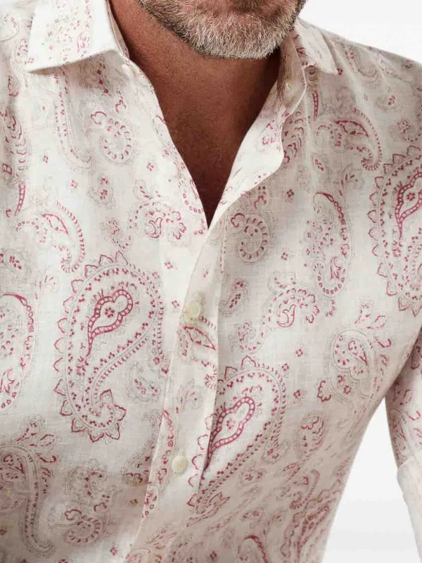 BRUNELLO CUCINELLI MEN'S RASPBERRY PAISLEY LINEN SHIRT - Image 3