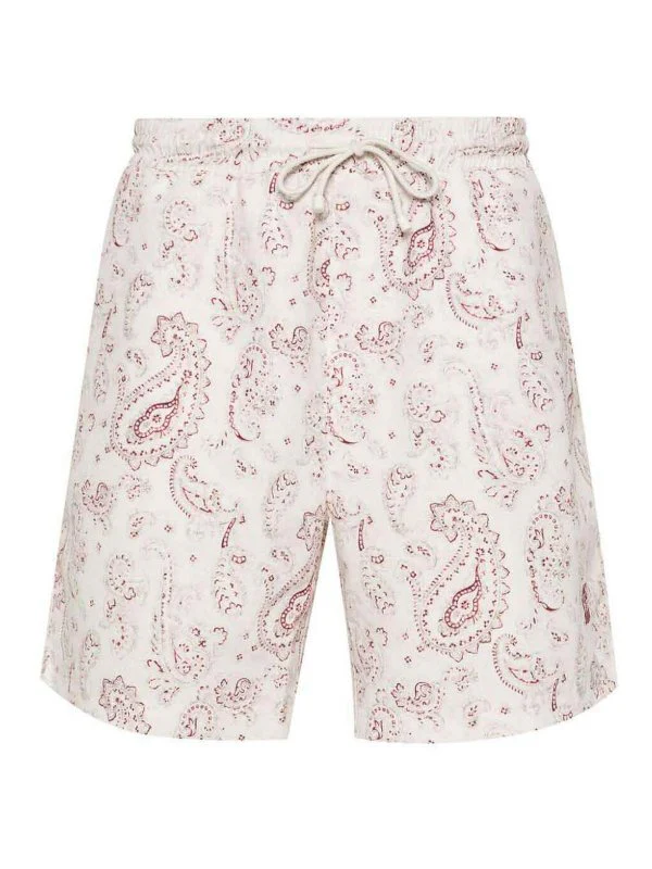 BRUNELLO CUCINELLI MEN'S RED PAISLEY PATTERNED SHORTS
