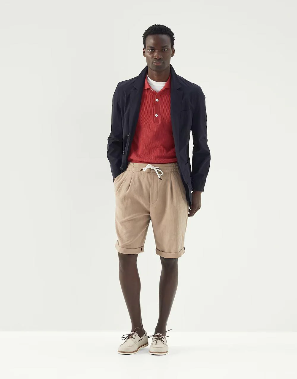 BRUNELLO CUCINELLI MEN'S RED SHORT-SLEEVE KNIT POLO SWEATER - Image 3