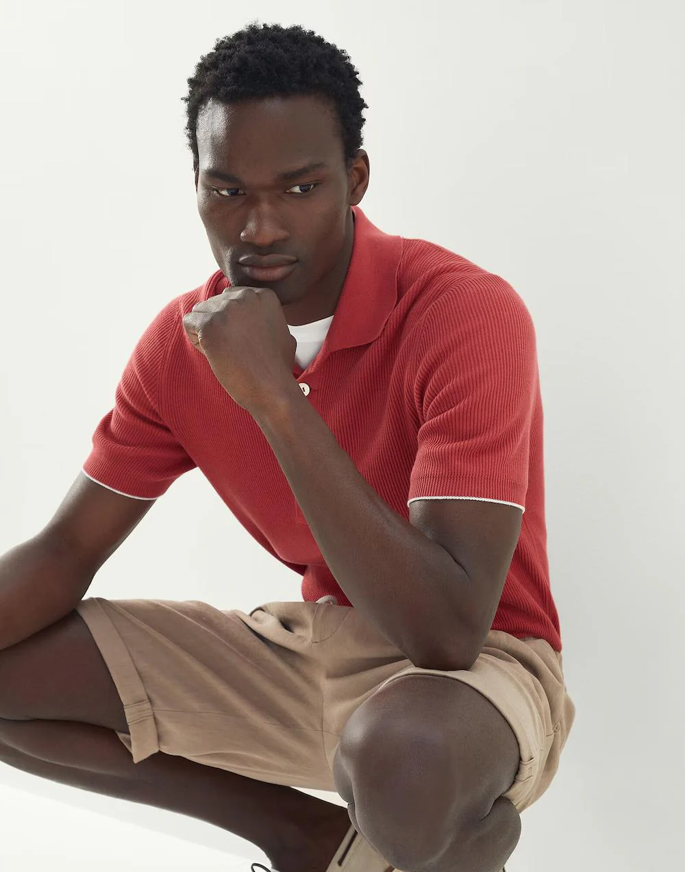 BRUNELLO CUCINELLI MEN'S RED SHORT-SLEEVE KNIT POLO SWEATER - Image 5