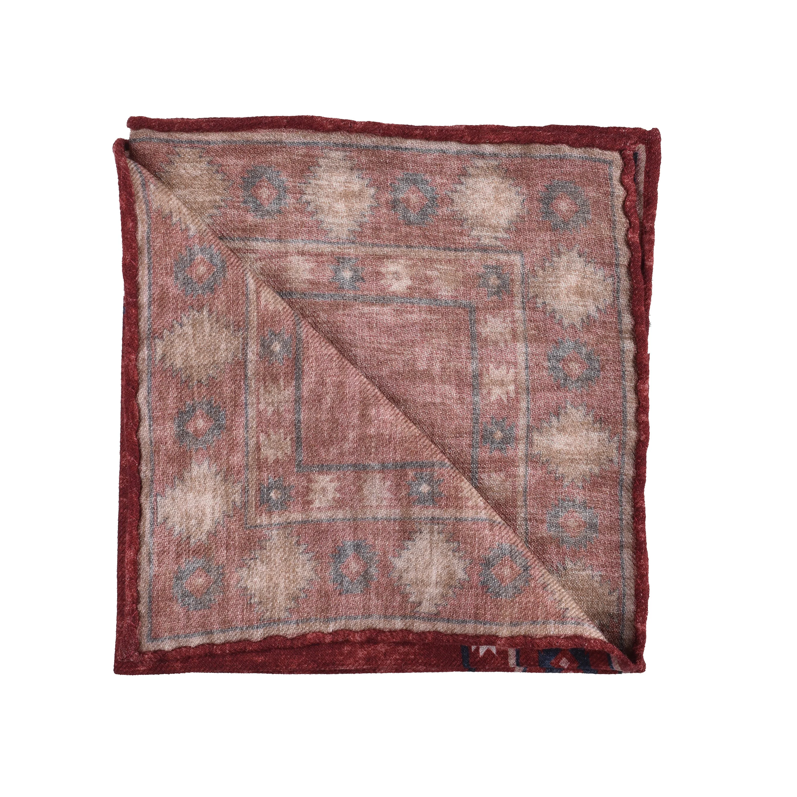 BRUNELLO CUCINELLI MEN'S RED WOOL PATTERNED POCKET SQUARE - Image 2