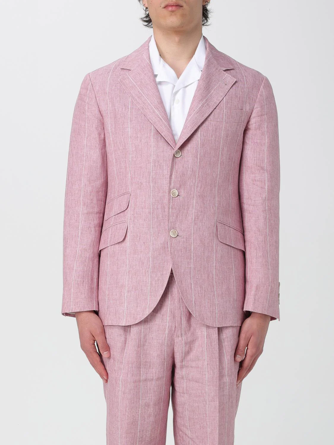 BRUNELLO CUCINELLI MEN'S ROSE LINEN PINSTRIPE BLAZER