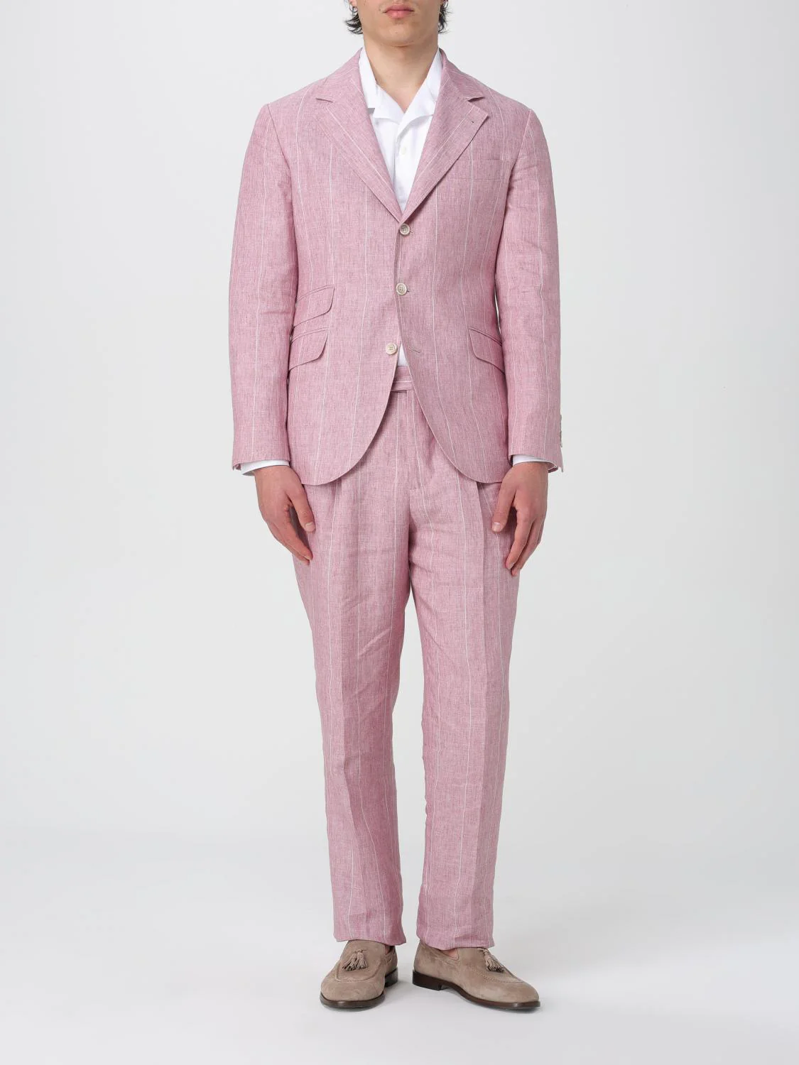 BRUNELLO CUCINELLI MEN'S ROSE LINEN PINSTRIPE BLAZER - Image 2
