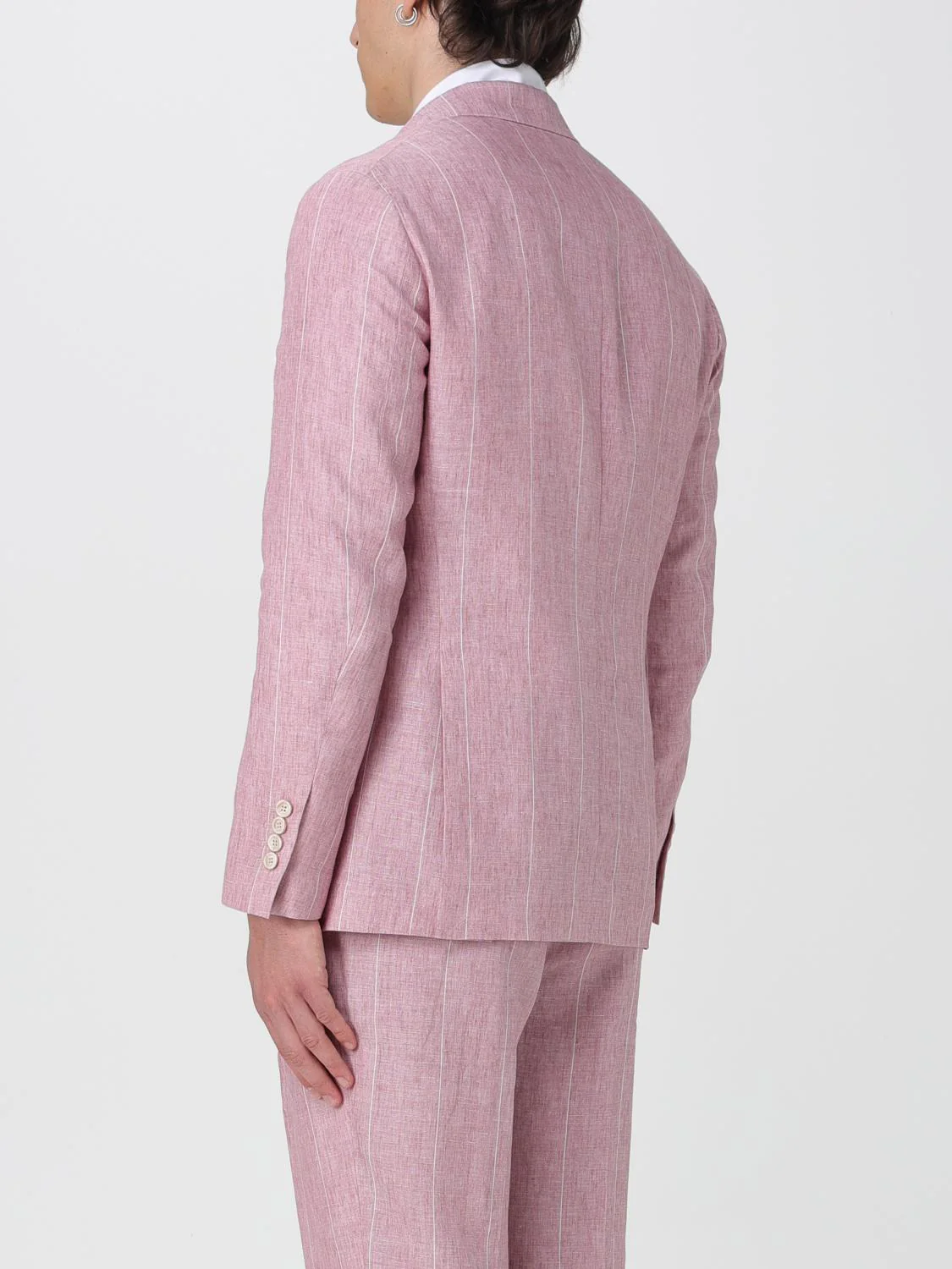 BRUNELLO CUCINELLI MEN'S ROSE LINEN PINSTRIPE BLAZER - Image 3
