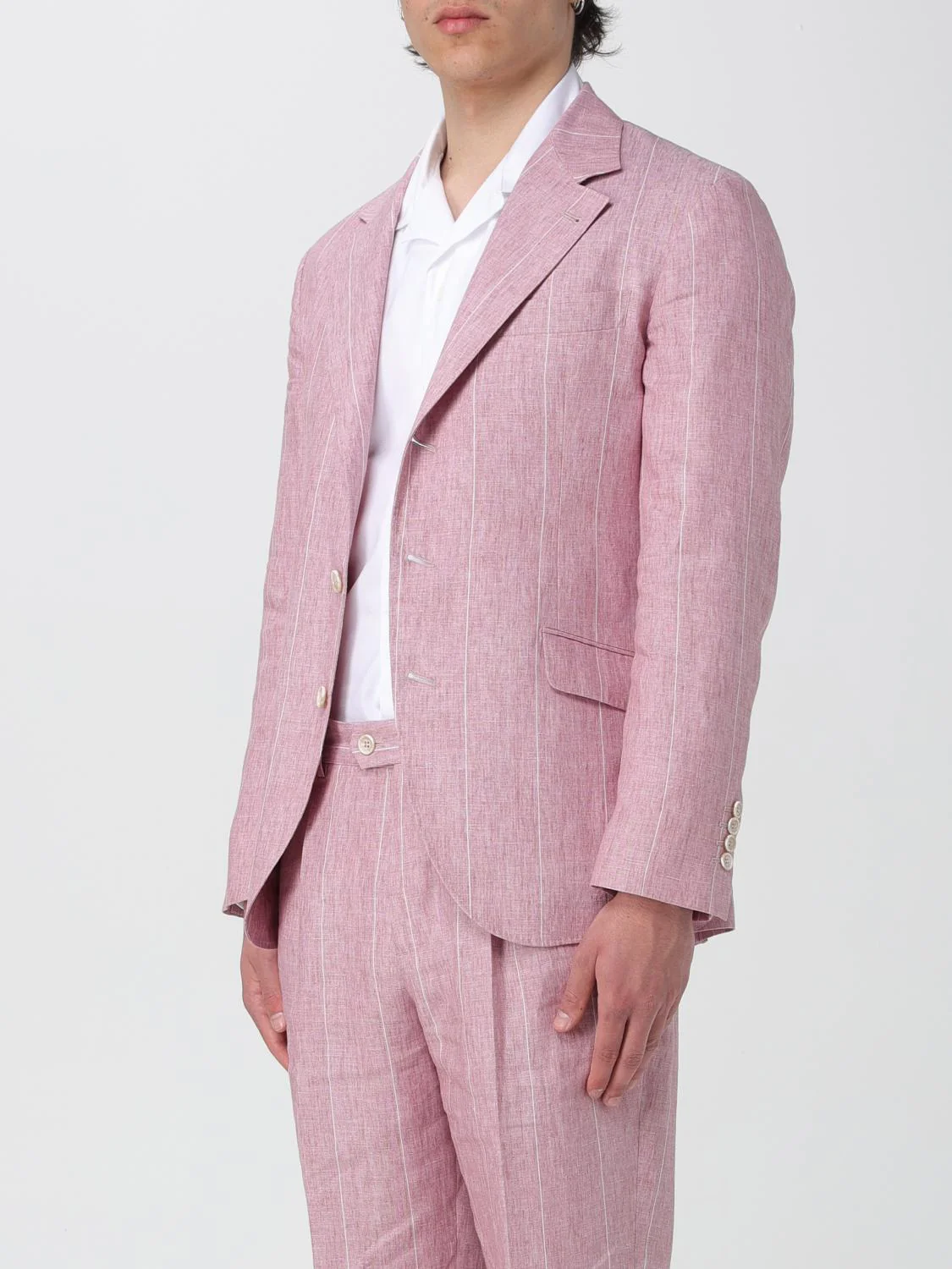 BRUNELLO CUCINELLI MEN'S ROSE LINEN PINSTRIPE BLAZER - Image 4
