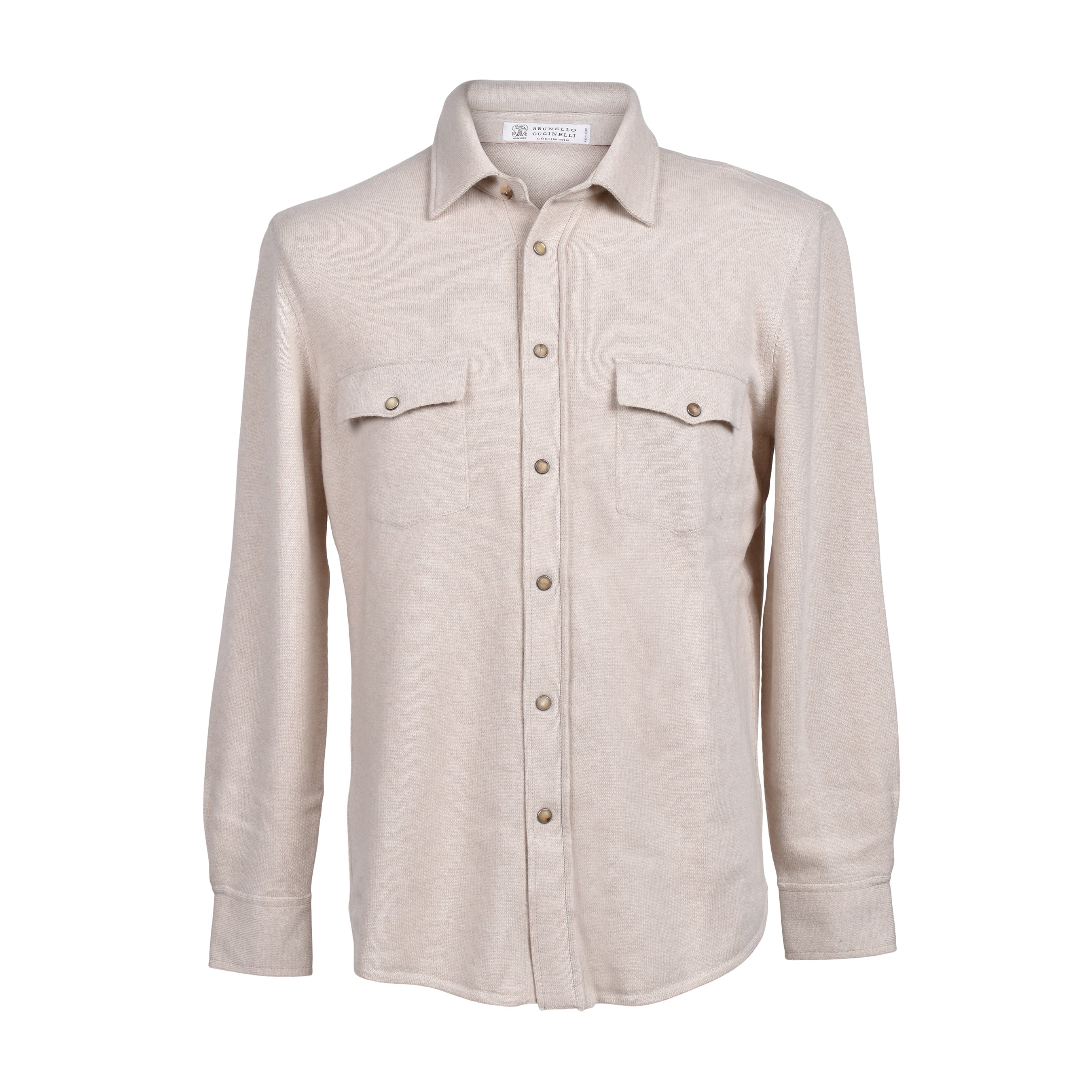 BRUNELLO CUCINELLI MEN'S SAND CASHMERE BLEND KNIT OVERSHIRT