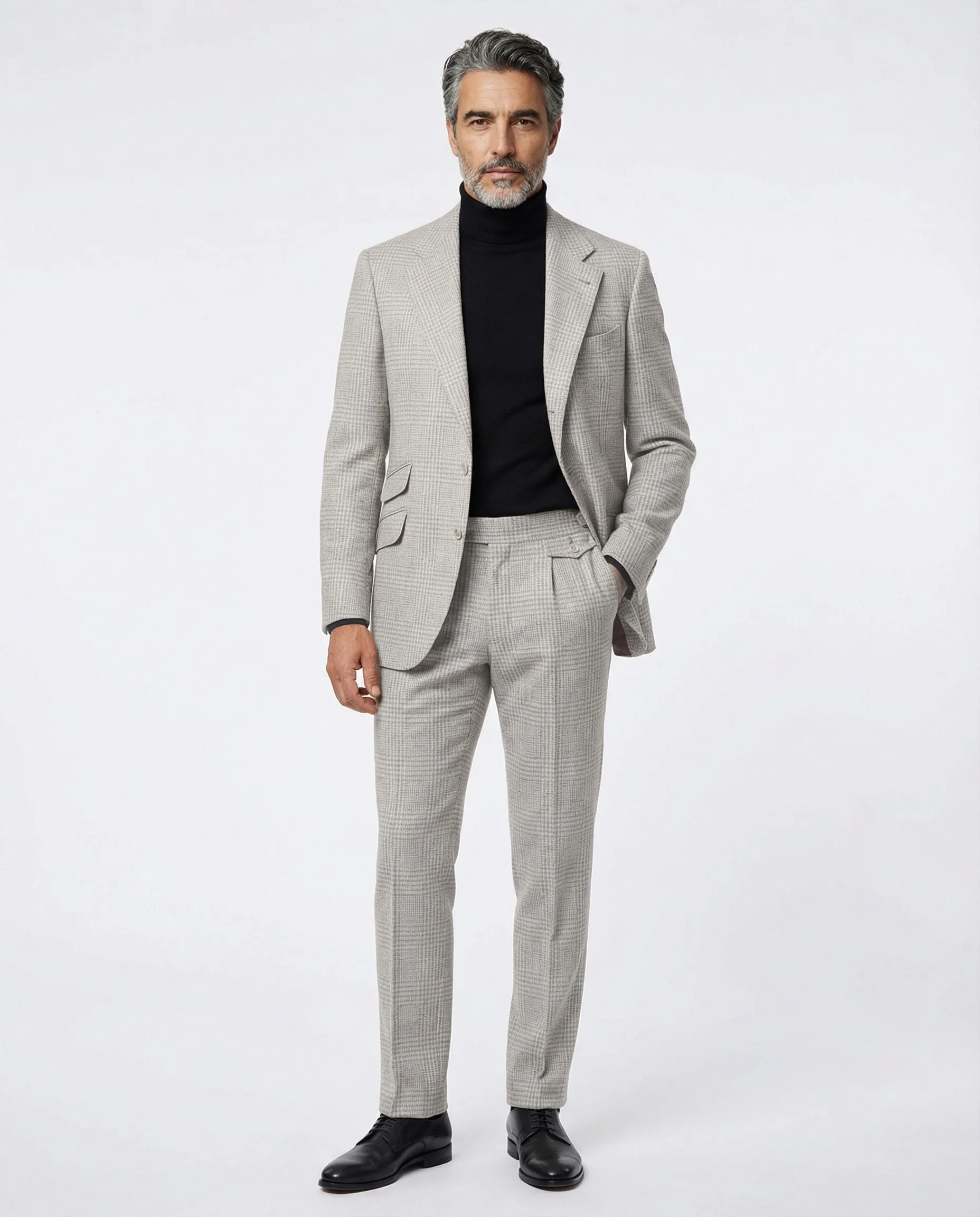 BRUNELLO CUCINELLI MEN'S SAND WOOL BLEND CHECK SUIT - Image 7