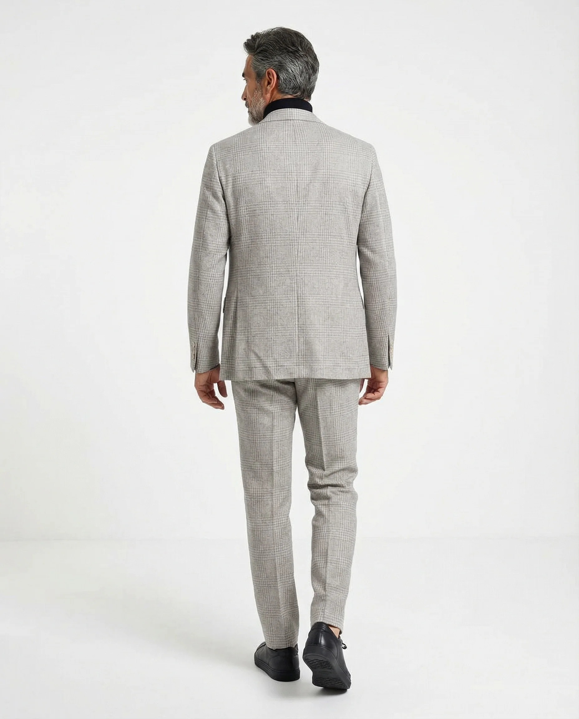 BRUNELLO CUCINELLI MEN'S SAND WOOL BLEND CHECK SUIT - Image 8